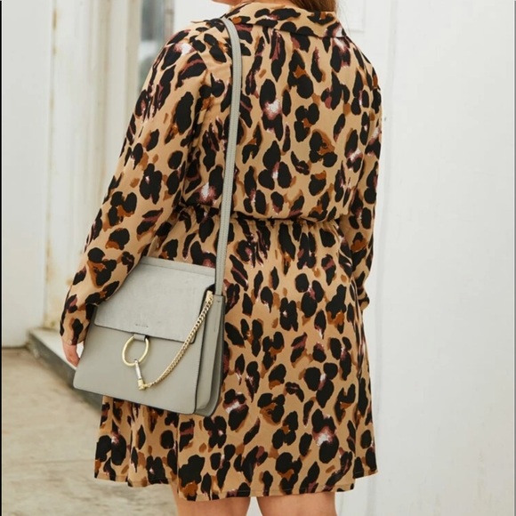 Plus leopard print high waist drawstring dress - Picture 2 of 4